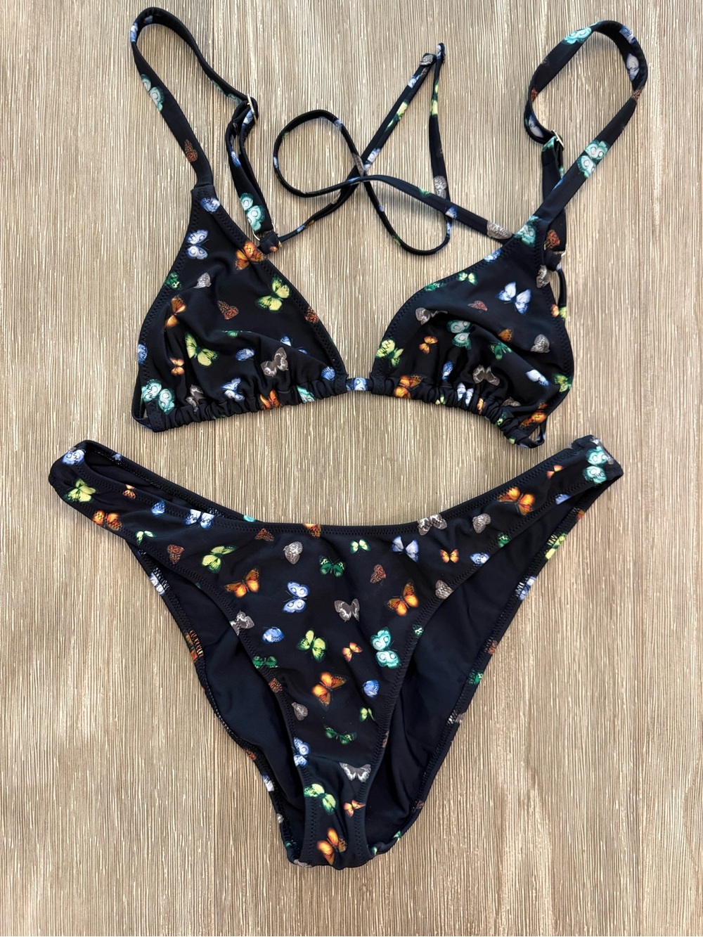 Y2K PacSun Swim Eco Black Butterfly Print Bikini Two Piece Set size Large